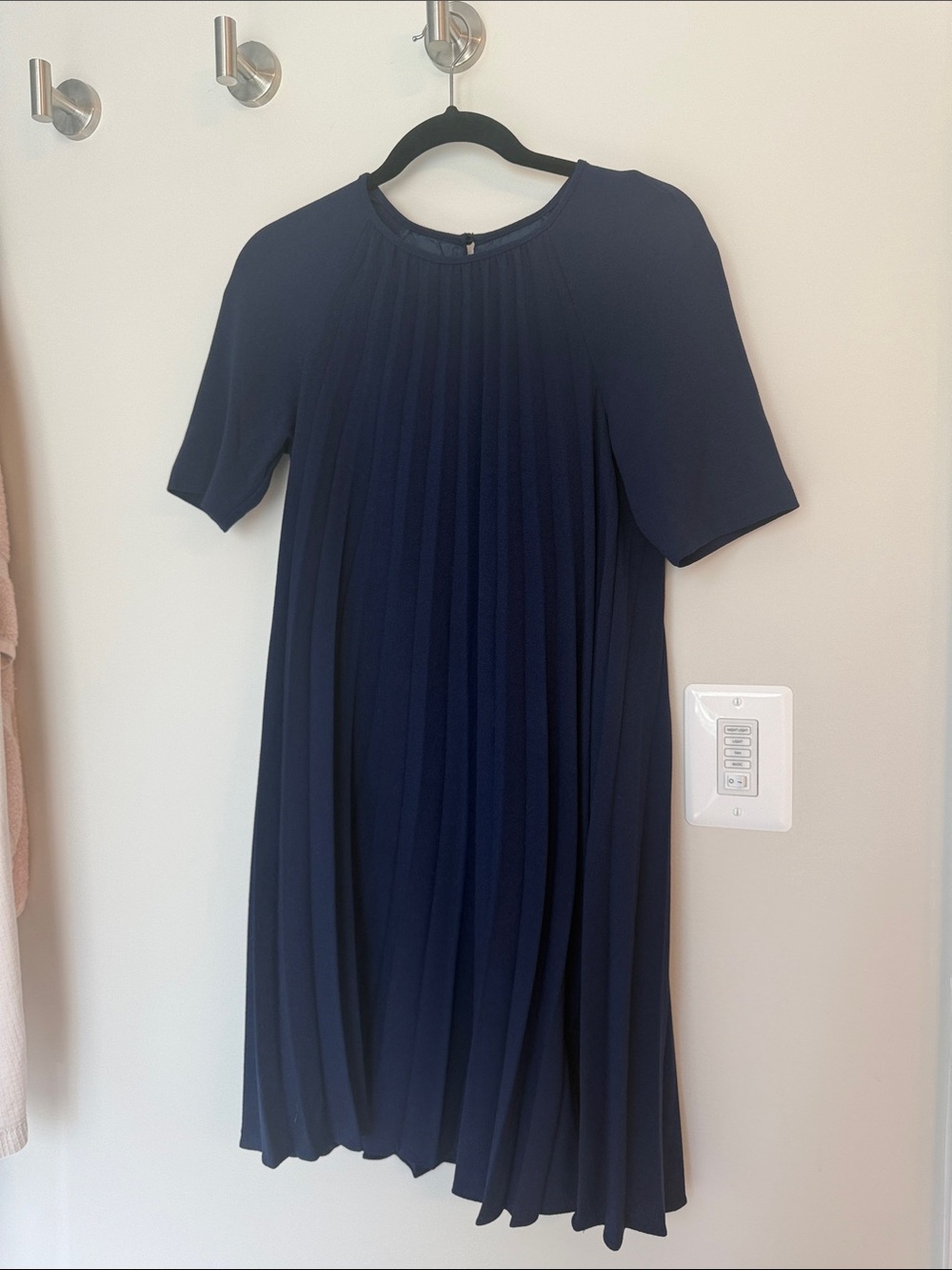 Maggy London Navy Pleated Midi Dress